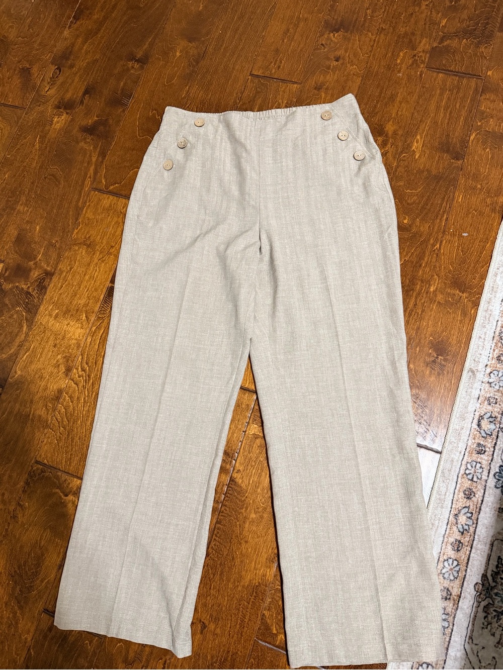 Soho Apparel Beige Elastic Waist Textured Pants